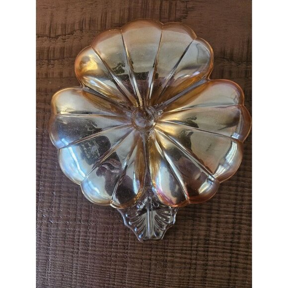 Vintage Jeannette Carnival Glass Marigold Clover Leaf Candy Dish Triple Divide - Picture 3 of 7